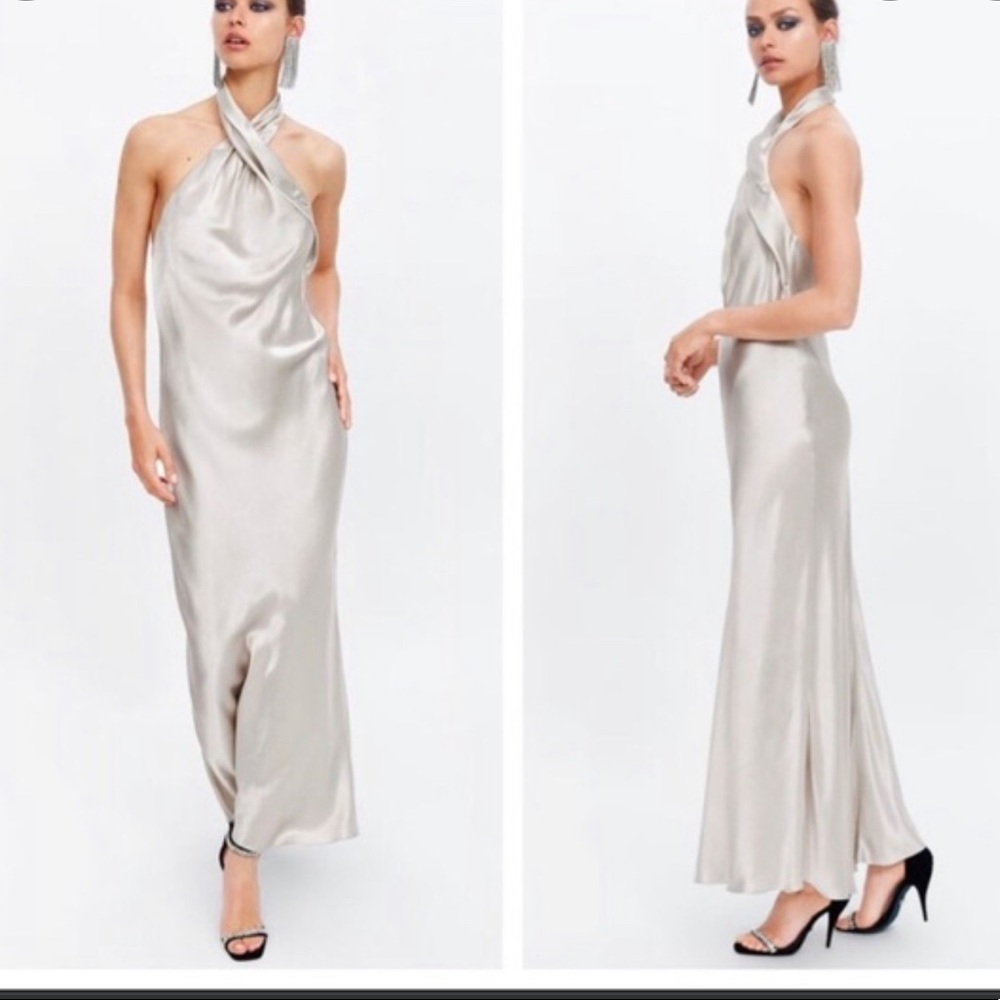 Zara halter top silver Maxi cocktail dress